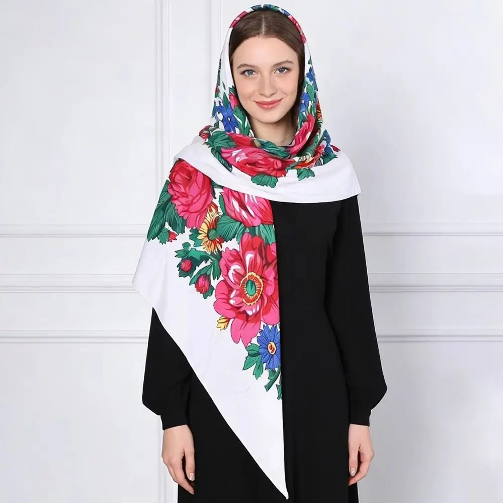 

New Retro Russian Square Scarf Babushka Handkerchief Large Ukrainian Shawl Square Shape Soft Scarf Wrap For Women