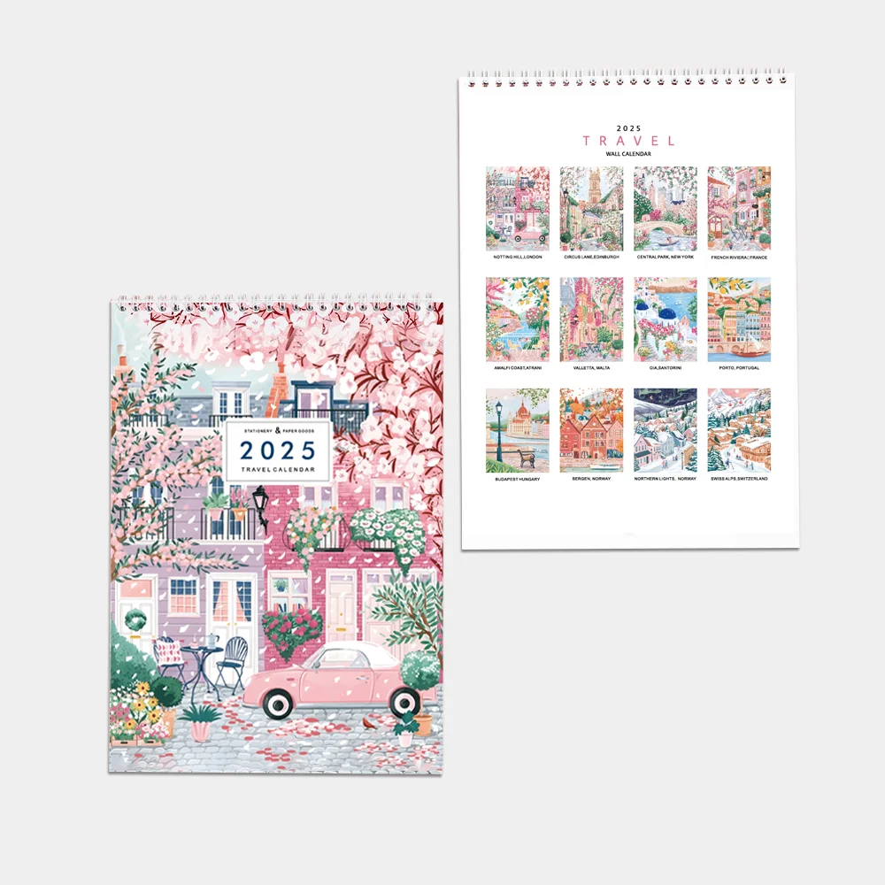 1pc 2025 new creative travel pattern design calendar, record good travel memories, plan important future travel