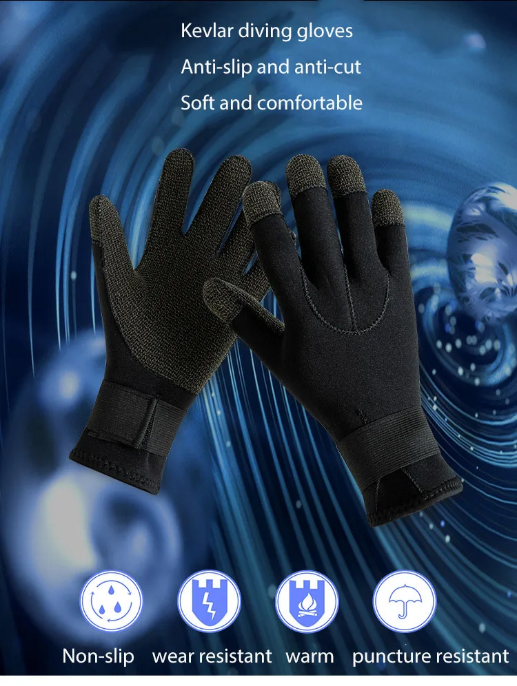 3mm verdicken Kevlar Tauchen Handschuhe kratzfest Fisch Jagd warme Handschuhe Deep Dive Unterwasser Speerfischen Skifahren Handschuhe – Detail 4