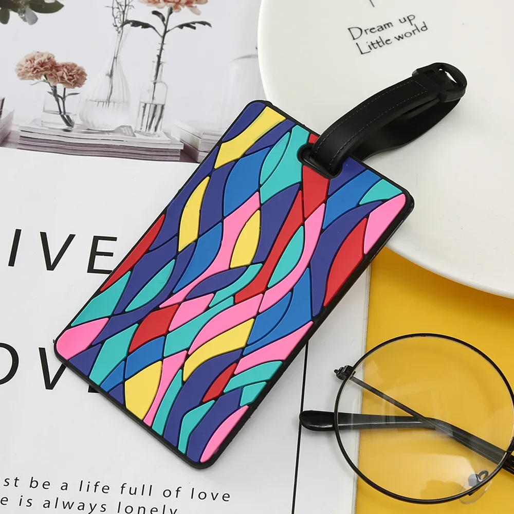 1PCS Geometric Luggage Tags Suitcase ID Addres Holder Baggage Bag Tag Silicone Pvc Soft  Label  Accessories Luggage Tag