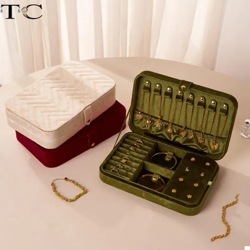 New Velvet Jewellery Storage Box with Snap Fasteners for Rings Earrings Necklaces and Bracelets Convenient Travel Jewellery Box