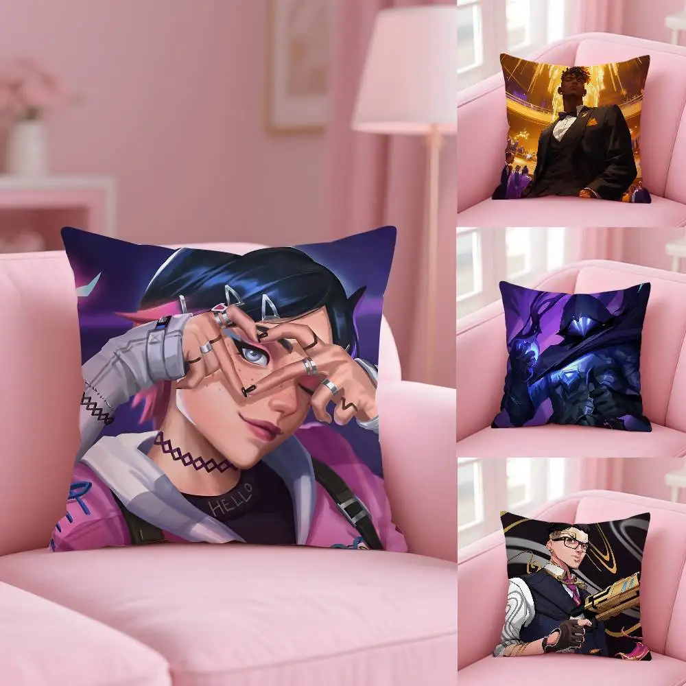 

Cool Anime Games V-Valorant lcons Pillow Case Anti-dustmite Pillowcase Invisible zipper silky short plush Sofa cushion cover