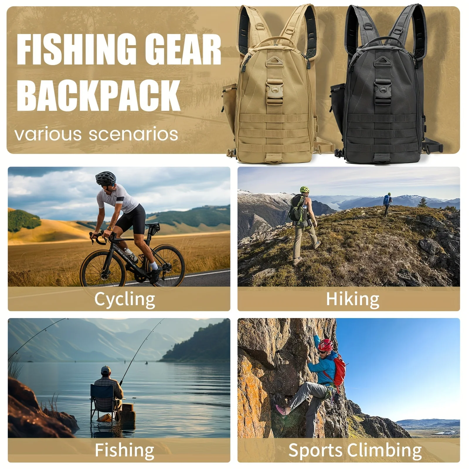 YOTO Mochila para pesca impermeable con organizador de caña ligera - imagen 2
