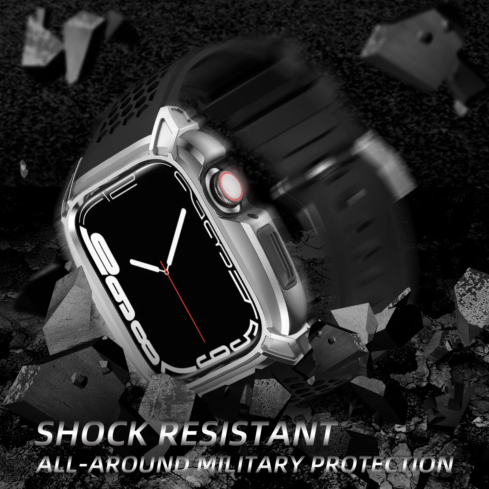 Modification Kit For Apple Watch 9 45mm Stainless Steel Case+Rubber Strap For Iwatch Series 9 8 7 6 SE 5 4 45MM 44MM Refit Kit