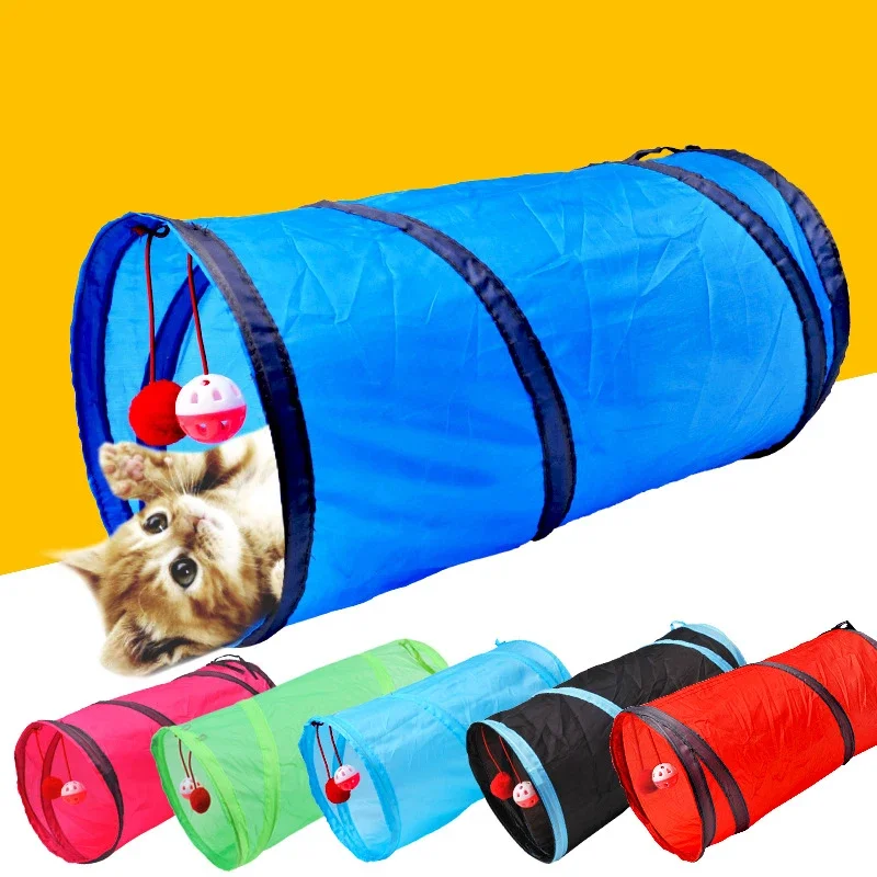 Cat Tunnel Toy Funny Pet 2 Holes Play Tubes Balls Collapsible Crinkle Kitten Toys Puppy Ferrets Rabbit Play Dog Tunnel Tubes