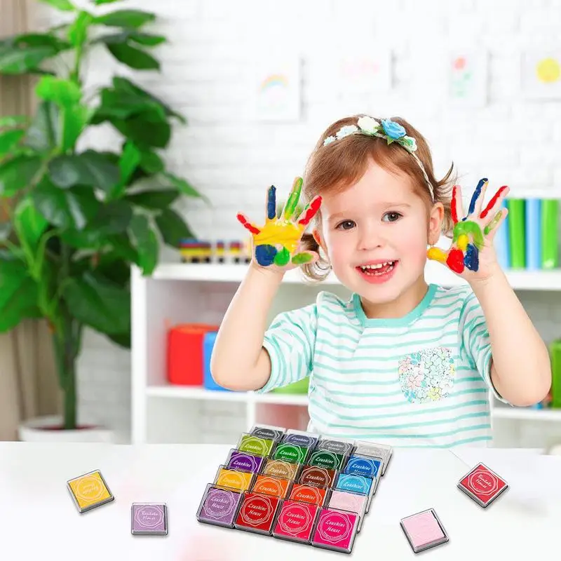 Finger Ink Pads For Kids 20 Colors Finger Paint Ink Pad Waterproof Colorful Water-based Ink Pads 1.57x1.57 Inches Waterproof