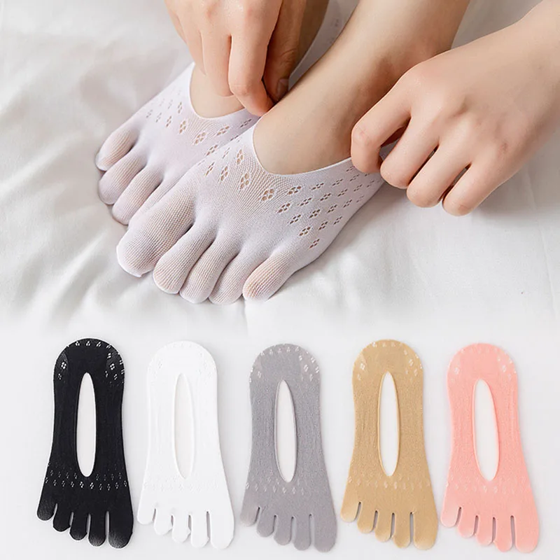 5pairs Women Socks with Fingers Breathable Summer Ultra-thin Transparent Sock Invisible Elastic Boat Socks Comfortable Boat Sox