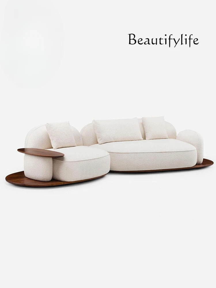 Italian minimalist curved sofa cream style lamb wool leisure sofa