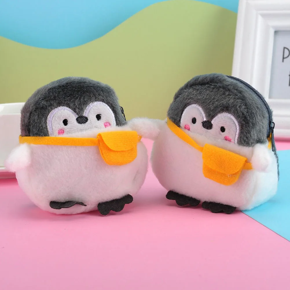 Borsa da pinguino cartone animato da 2 pezzi Mini borsa dal design carino con cerniera Pratico e comodo regalo di compleanno per le donne Nero