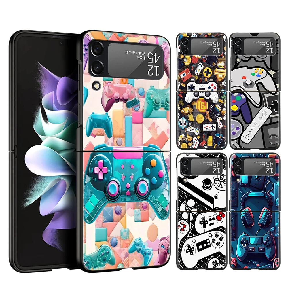 Hard PC Phone Case For Samsung Galaxy Z Flip 7 6 5 4 Black Cover For Galaxy Z Flip 3 Foldable Capas Game Controller Graphic Bags