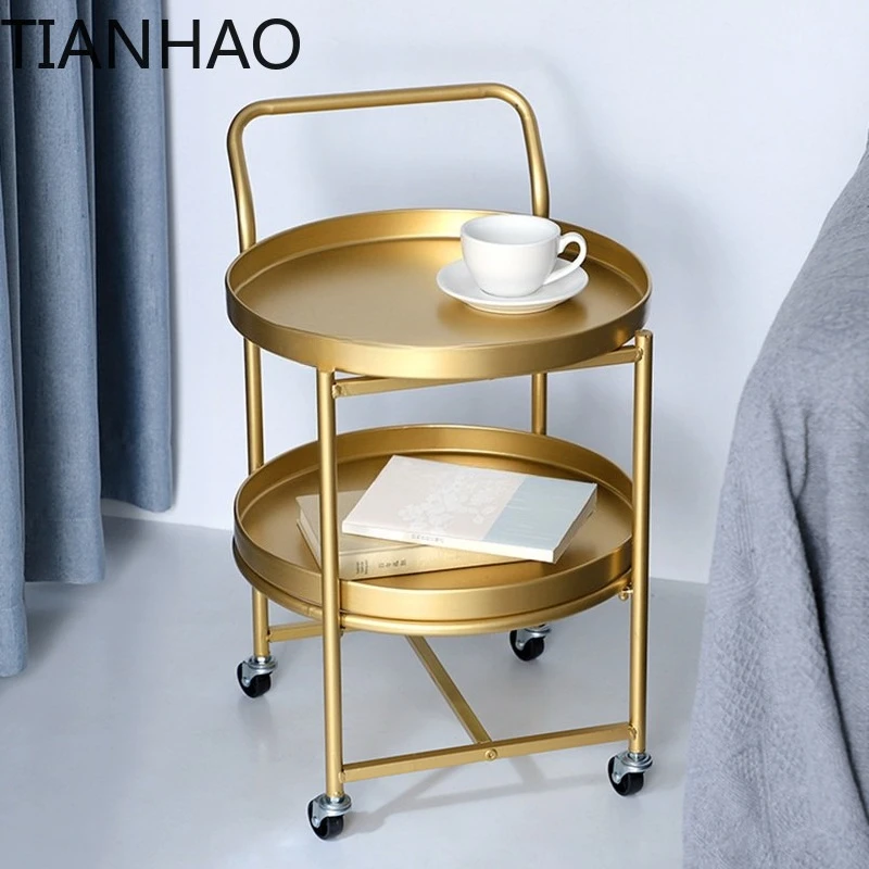 Modern Furniture Movable Small Coffee Table Trolley Living Room Sofa Side Table With Wheels Luxury Bedside Storage Tea Tables