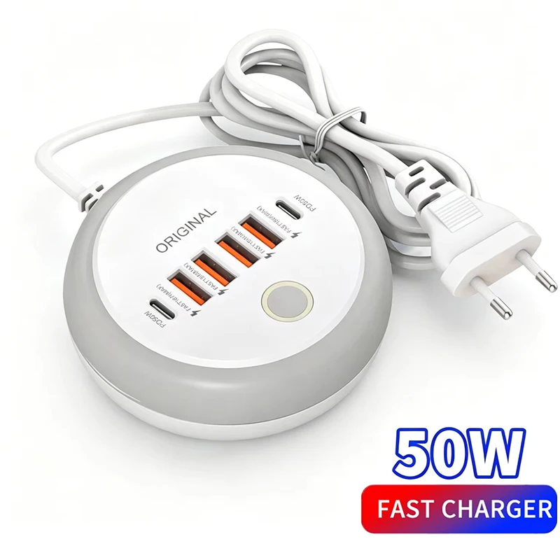 USB Fast Charging Charger 6 Port PD Type C Wall Charger For Huawei iPhone Xiaomi Android Travel Phone Adapter EU US UK Plug Home