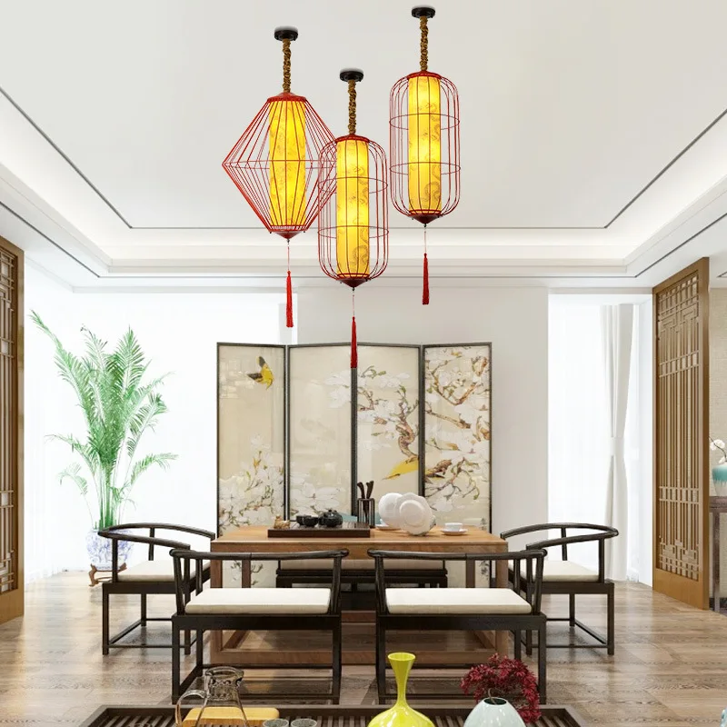 New Chinese wrought iron bird cage chandelier retro restaurant hot pot restaurant hotel bar creative hotel lantern teahouse lamp