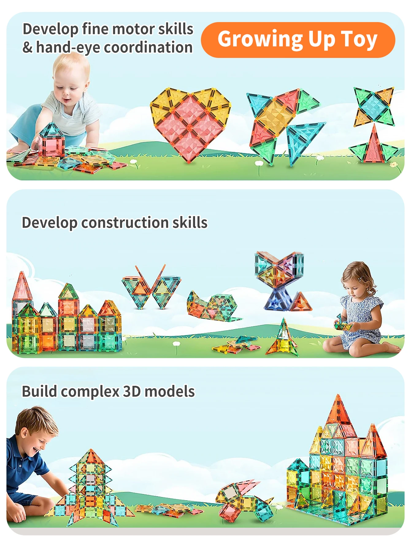 Kolorowy, półprzezroczysty zestaw arkuszy magnetycznych, wielopoziomowe gry, wyruszaj w podróż trójwymiarowego kreatywnego budowania