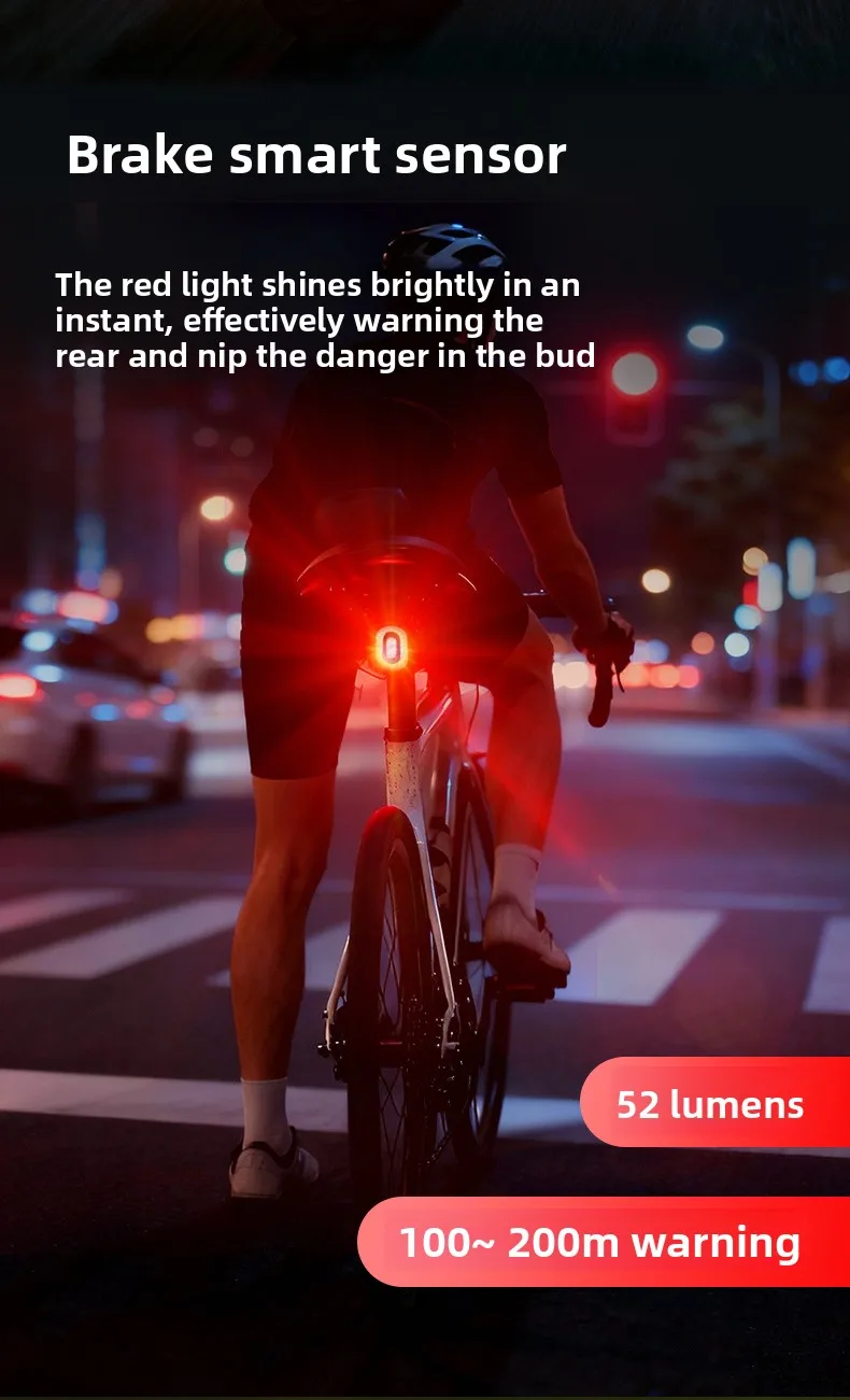 Smart Brake Sensor Bicycle Tail Light Power Indicator LED Rear Light For Mountain Road Bike Night Cycling Safety Equipment
