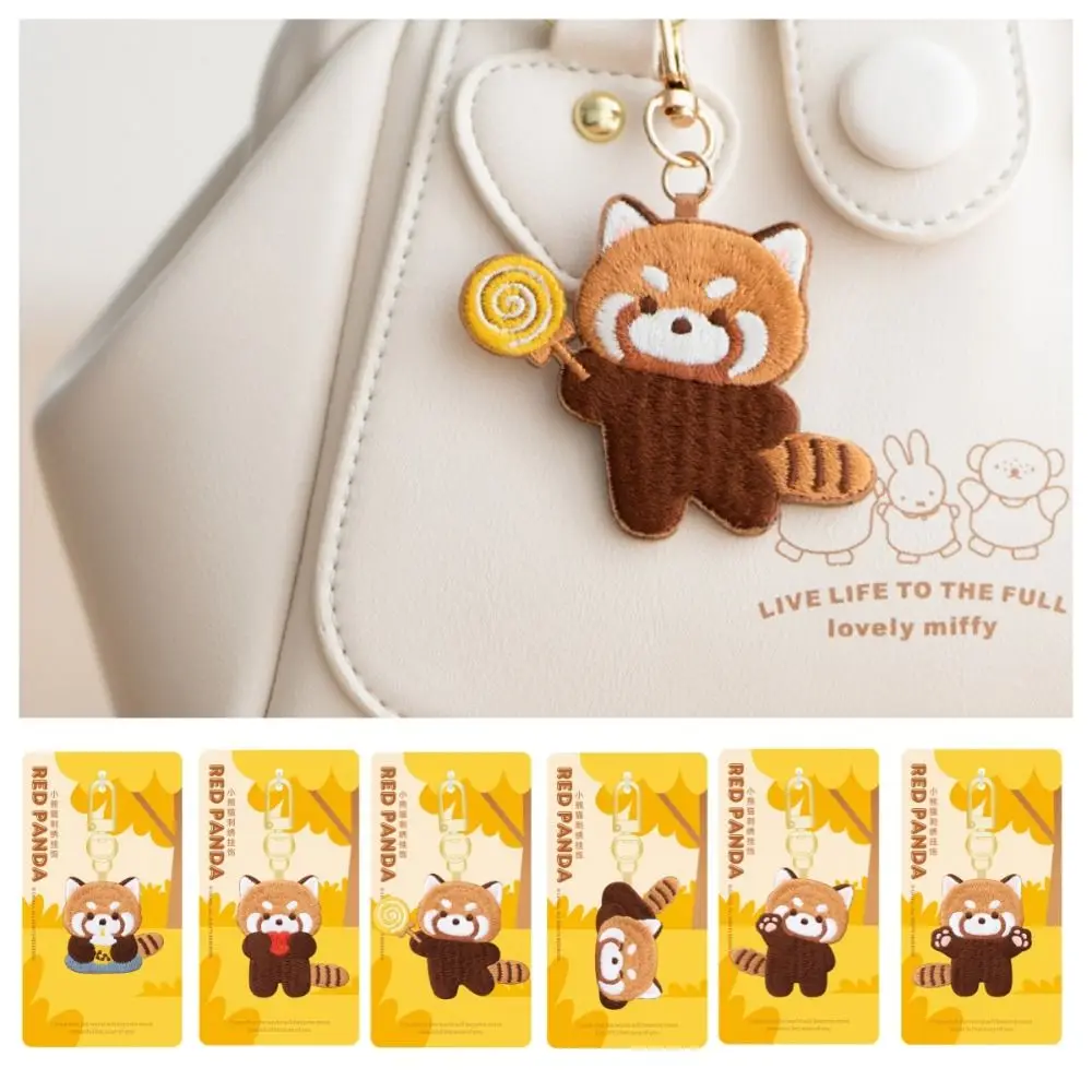 Cartoon Red Panda Keyrchain Kawaii Soft Fashion Red Panda Embroidery Pendant Lollipop Cute Kawaii Animal Pendant Kids