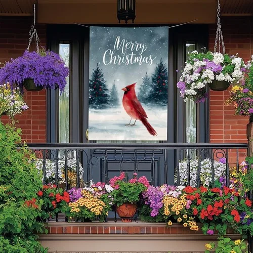 Winter Garden Flag Cardinal Bird Snowy Winter Scene Merry Christmas House Fla... AAV hhz