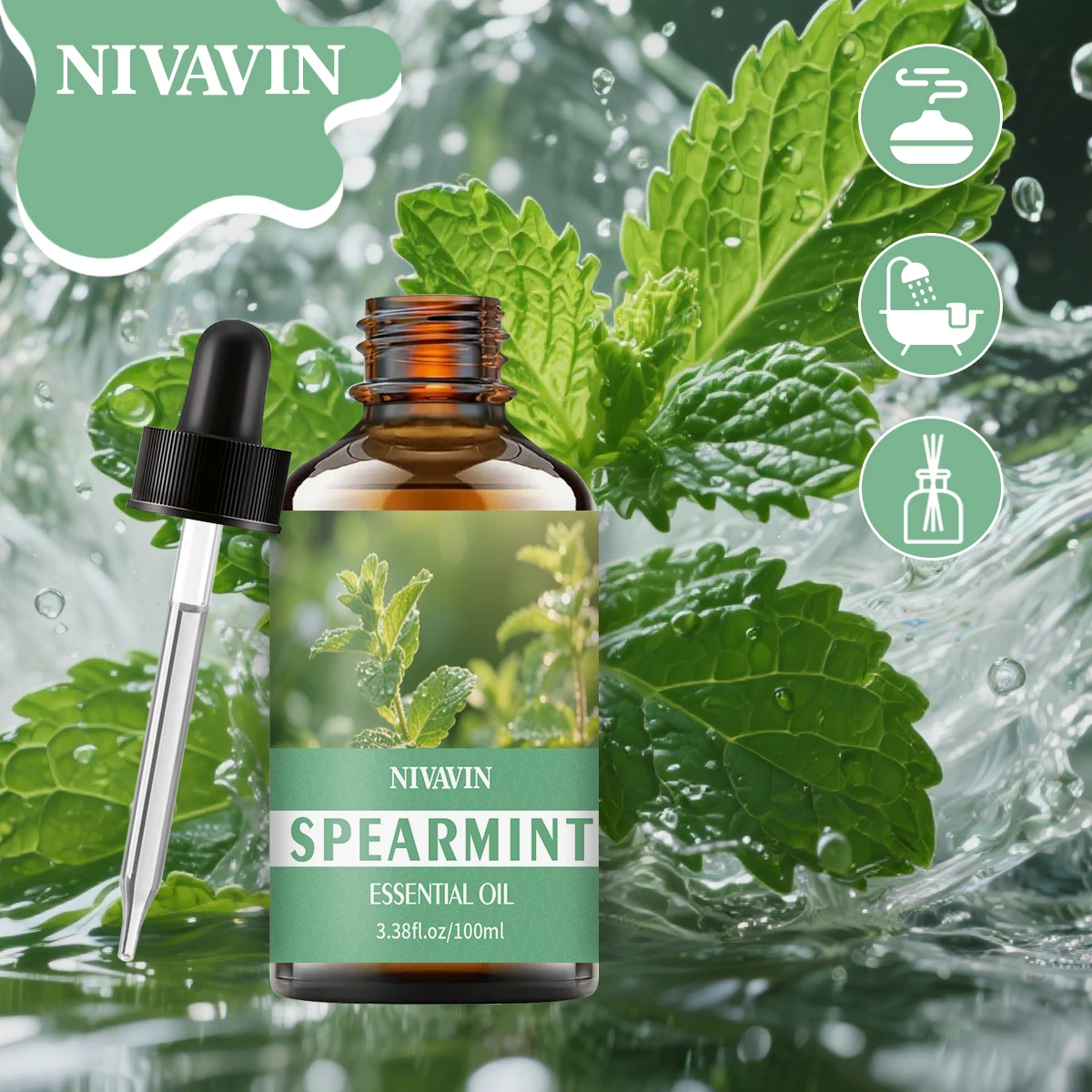 30ml/60ml/100ml spearmint essential oil is suitable for facial hydration, moisturizing, hair care, skin care, and perfume making
