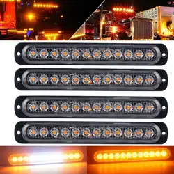 4/2PCS 12-24V 12LED Slim Flash Light Bars Car Vehicle Emergency Warning Strobe Lamps 18 Different Flash Model