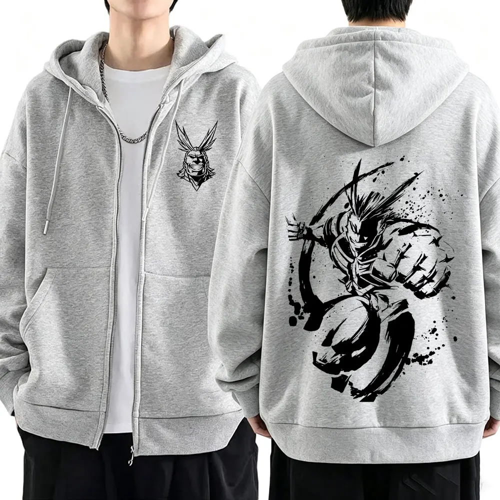 Anime My Hero Academia All Might Kapuzenpullover mit Reißverschluss für Herren und Damen, modischer Harajuku-Stil, Fleece-Kapuzenjacke mit Reißverschluss. – Detail 2