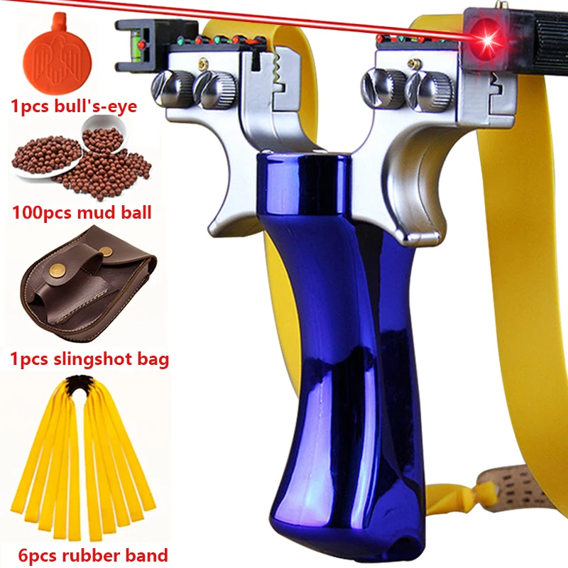 4-color 5-point Line of Sight Slingshot Double Screw Laser Aiming Slingsshot Outdoor Hunting Shooting Slingshot Bag Package Caza