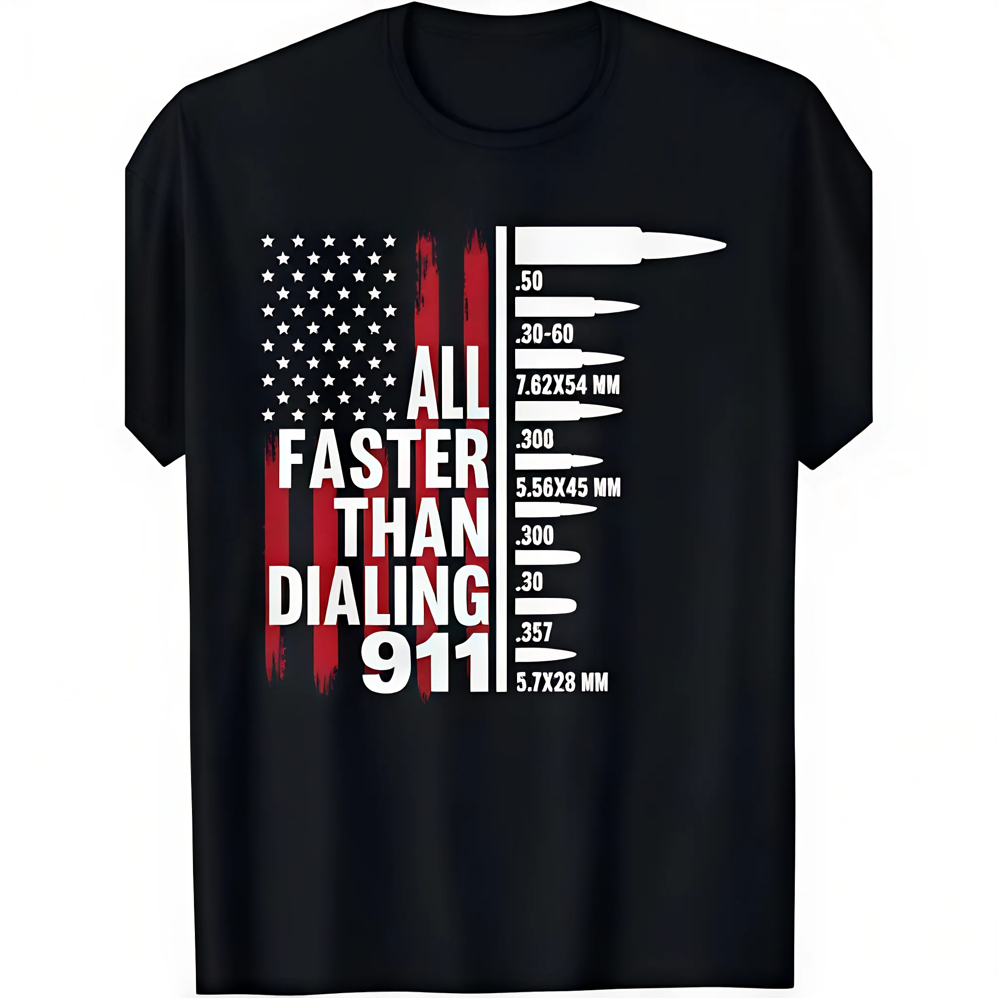 Cotton Men Gifts All Faster Than Dialing 911 American Flag Gun Lover For Men T-Shirt Golf Gift T-Shirt For Men And Women