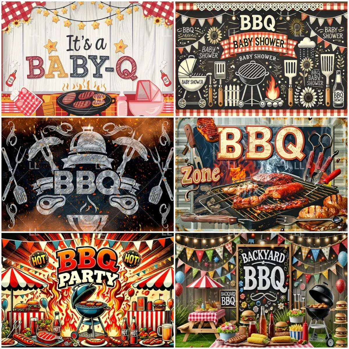 

Retro BBQ Barbecue Birthday Party Decorate Backdrop Camping Backyard Family Dinner Background Supplies Baby Shower Photo Props