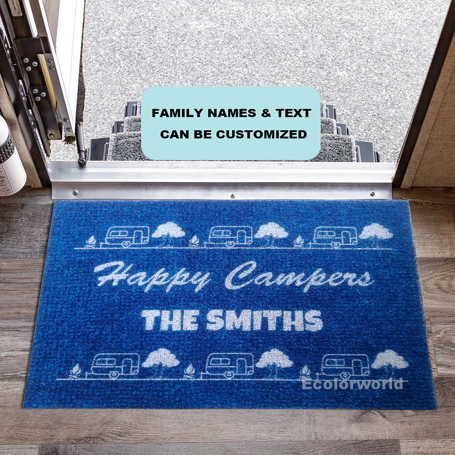 Personalized Happy Campers Doormat Custom Mat Gift for Family Camper Outdoor PVC Rug Floor Mats Dust Proof Camping Car Decor