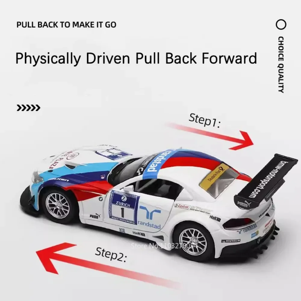 Scale 1:32 BMW Z4 GT4 Toys Alloy Model Car Diecast Vehice Doors Opened Sound Light Pull Back Toy Models Children's Birthday Gift