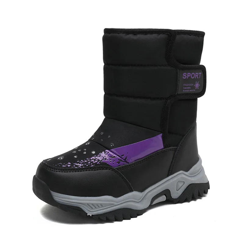 2026 Winter Children Shoes Plush Waterproof Fabric Non-Slip Girl Shoes Rubber Sole Snow Boots Fashion Warm Outdoor Boots