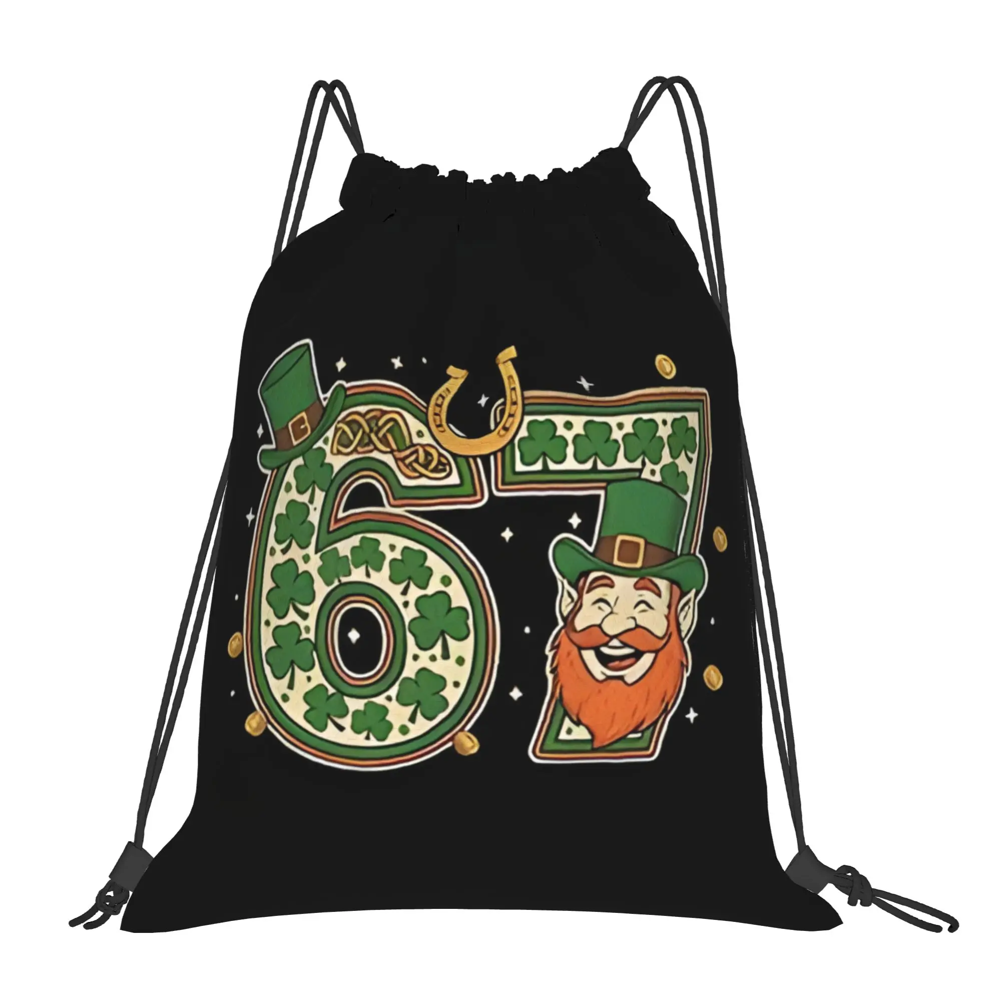 Cute 67 Six Seven St Patricks Day 67 Multi-function Pocket Men Women Storage Backpack Teenager Travel Bag Print Drawstring Bags