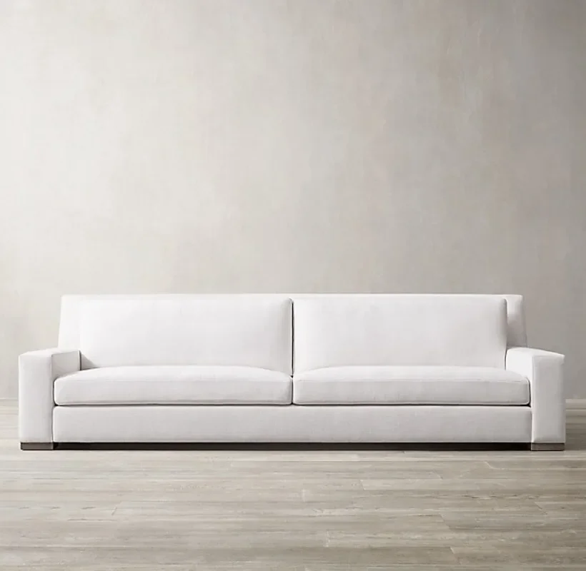 أريكة مزدوجة من قماش القطن والكتان الفاخر وخفيفة الوزن وحديثة وبسيطة من الخشب الصلب الفرنسي القديم للبالغين