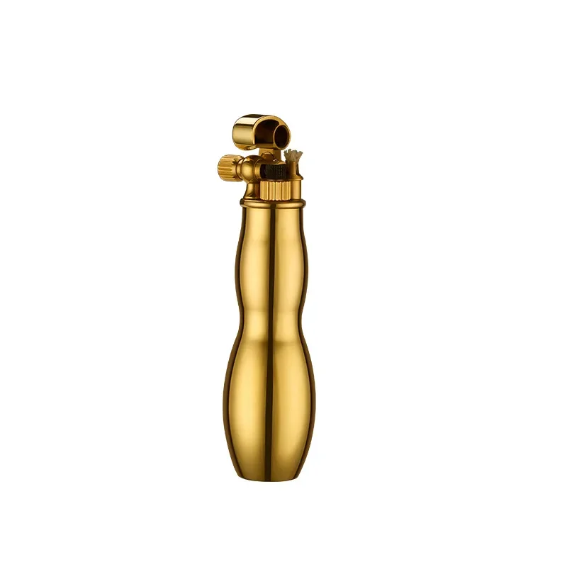 Unusual Retro Pure Brass Kerosene Flint Lighter Gourd Bamboo Section Portable Grinding Wheel Cigarette Gadget Men\'s Collection