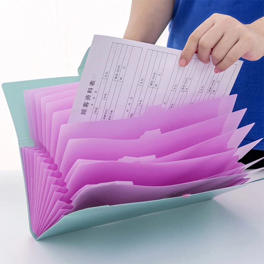 1pc A4 Plastic Portable File Folder 13 Layers Candy Colors Extension Wallet Bill Receipt File Sorting Organizer Folders