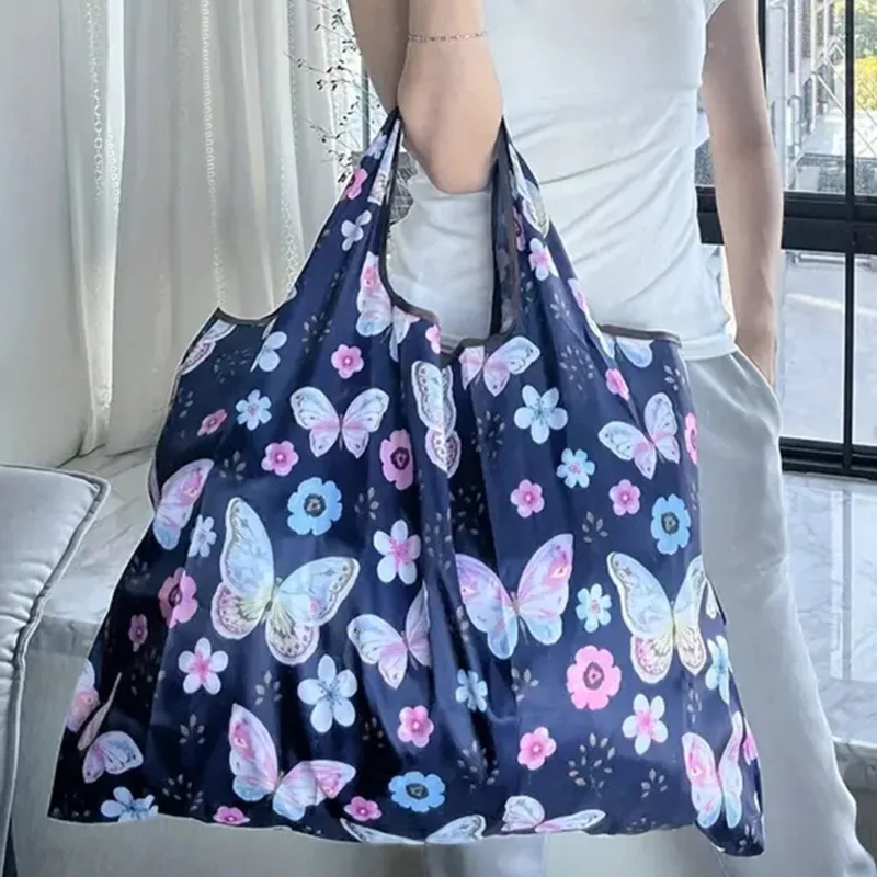 Folding Shopping Bag Butterfly Flower Printing Grocery Bag Eco-friendly Reusable High-capacity Portable Tote Bags 2024 New