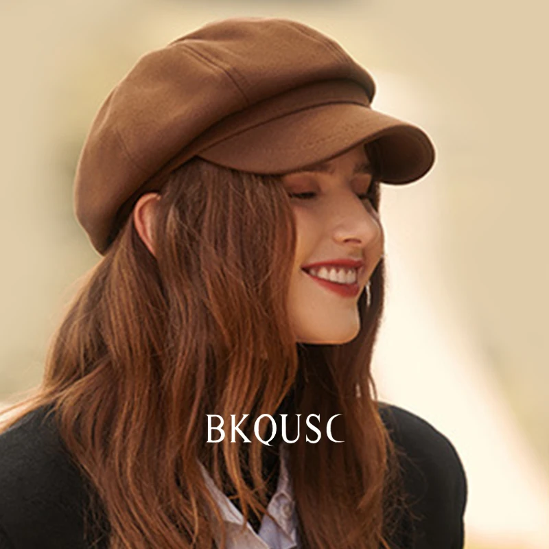 Retro British Octagonal Hat for Women Winter Warm Wide Brim Peaked Octagonal Beret Caps Solid Color Female Fashion Cotton Hats