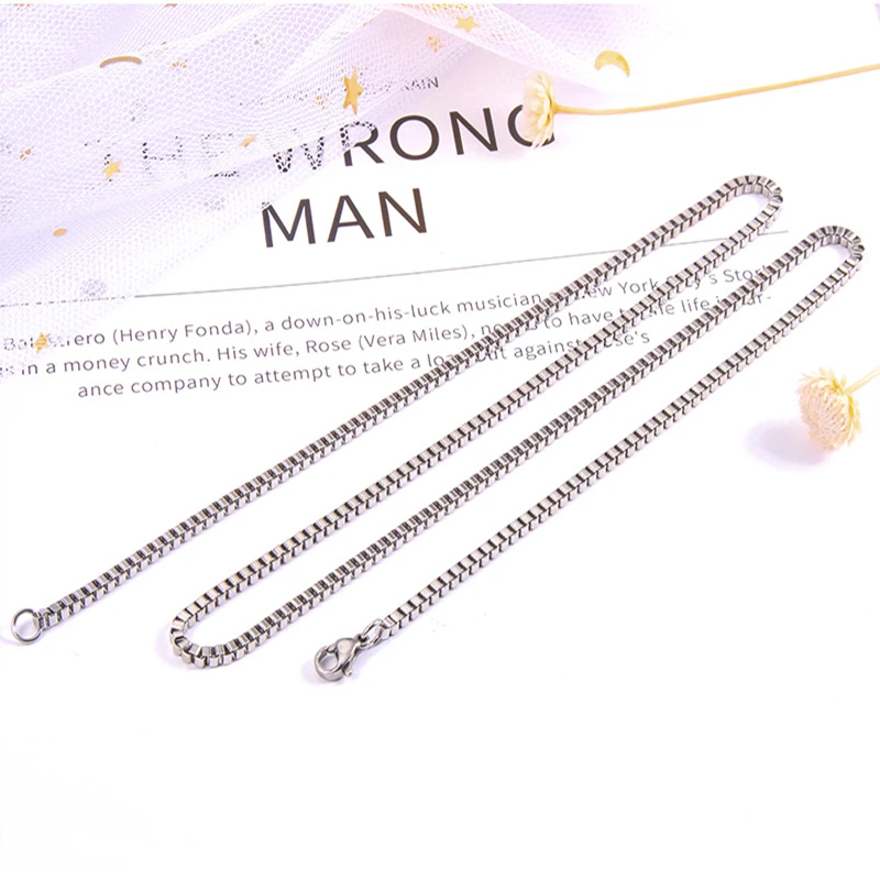 Plain Stainless Steel Square Pearl Box Chain Necklace Pendant Matching Jewelry Chain Accessories