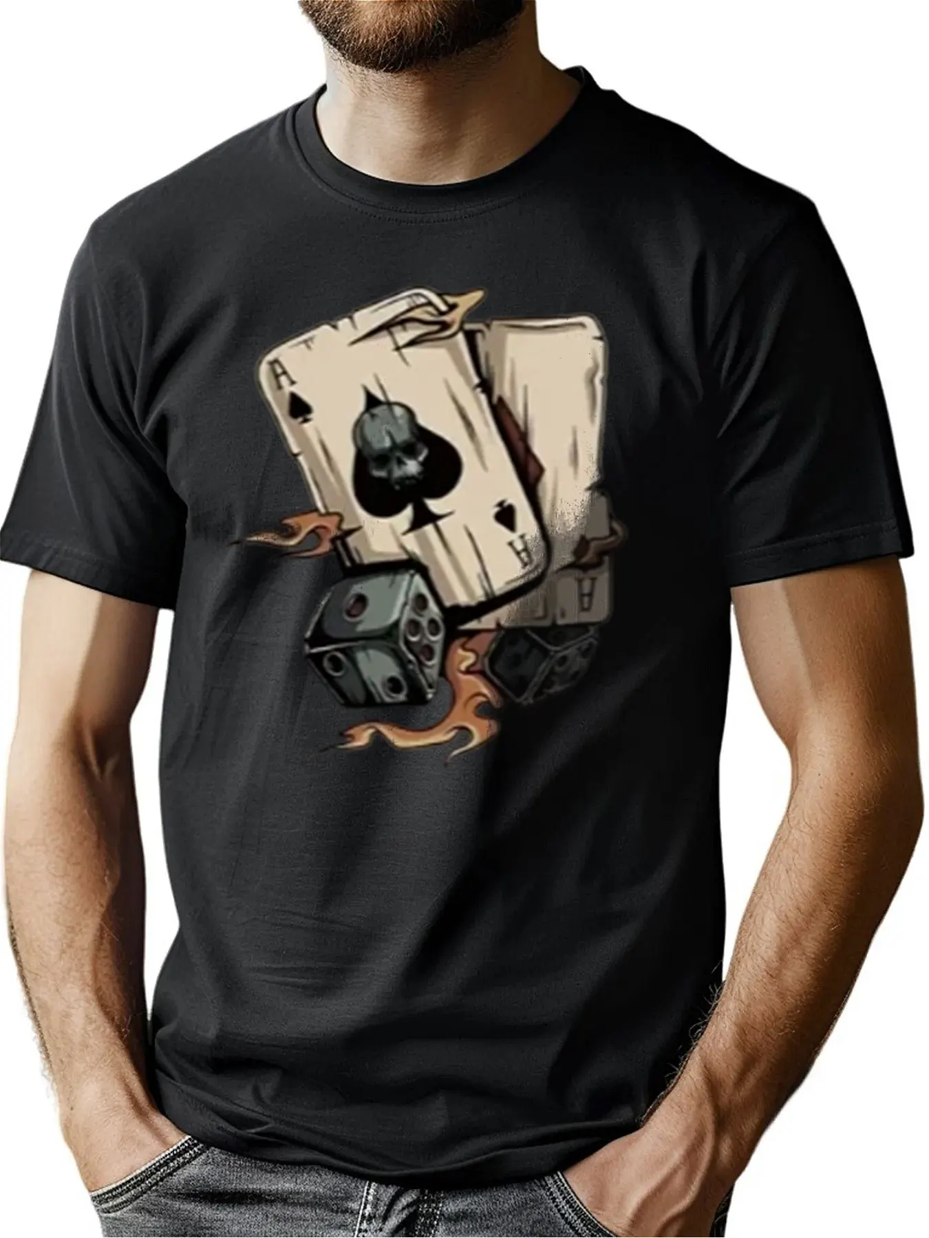 

Men's Poker Dice Print Skin-Comfort Cotton Blend Crew Tee Relaxed Casual Wear Machine Washable Halloween Gift For Game Lovers Ou