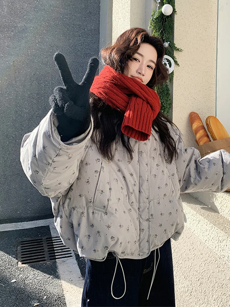 

ay Floral Print ort Puffer Jaet Women's Thiened Stand Collar Winter Faion Unique Beautiful Warm Outerwear Coat