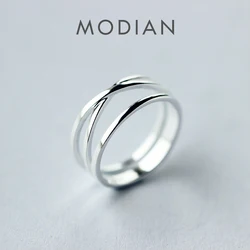 Modian Genuine 925 Sterling Silver Simple Cross Finger Ring for Women Fashion 3 Sizes Ring Minimalist Style Fine Jewelry Bijoux