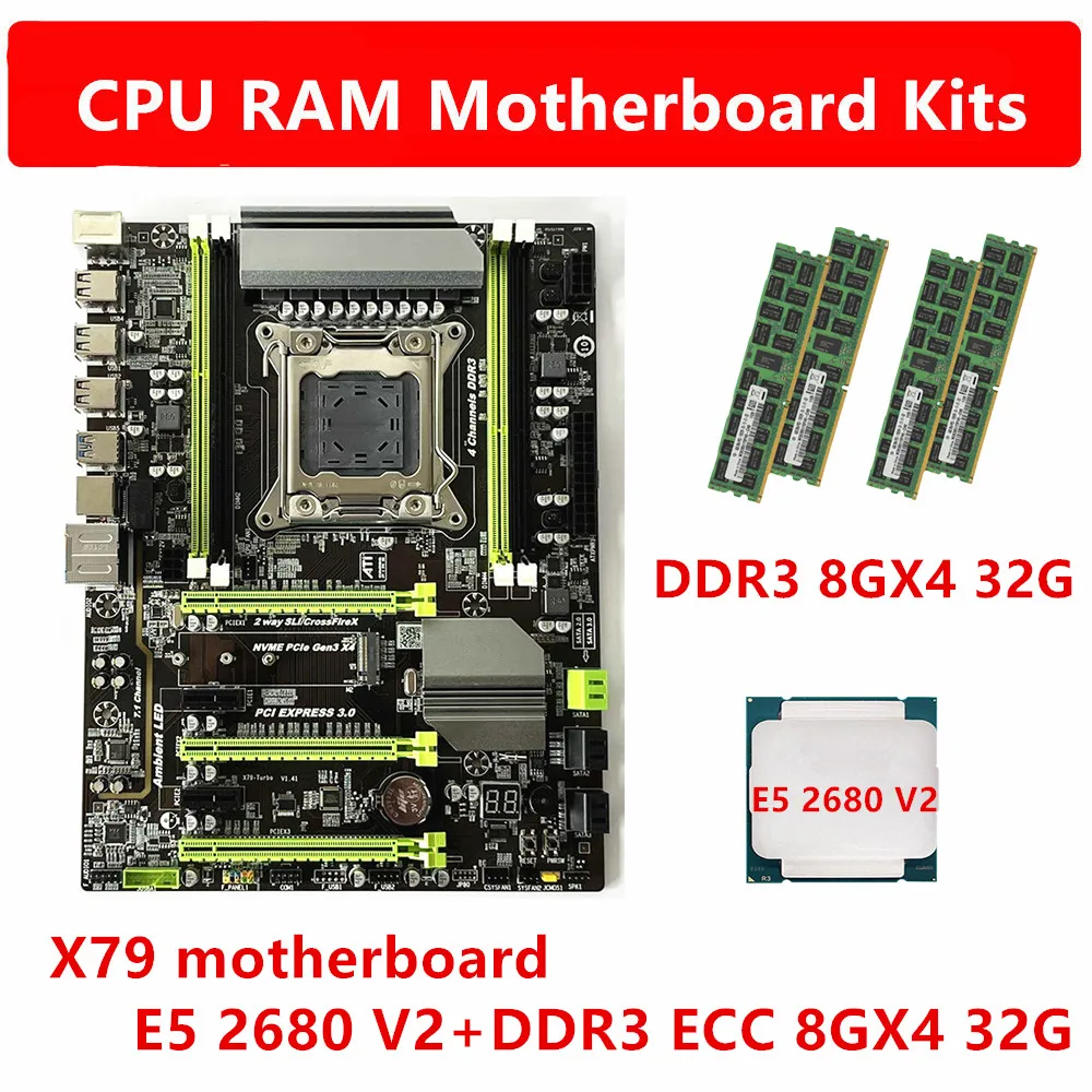 

E5 2680 V2 host X79 Motherboard DDR3 1600HMZ ECC REG 8GX4 32G CPU RAM Kit Set LGA 2011 Desktop Servers Workstations Motherboard