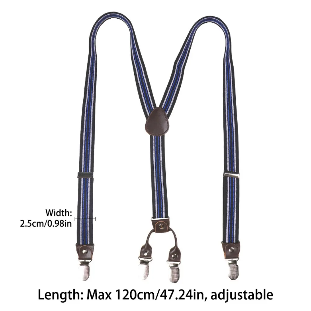 Bretelle retrò moda per uomo Clip in metallo Bretelle tipo Y stile britannico Accessori per abiti Clip per bretelle a righe antiscivolo da uomo