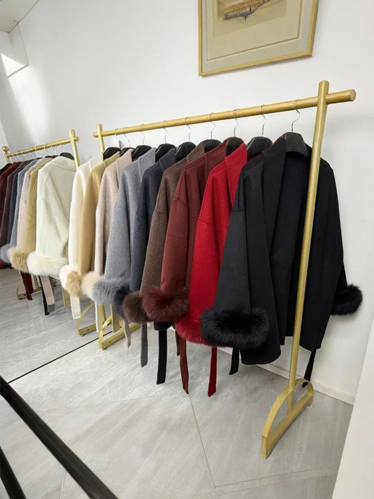 Trendix Fox Fur Woolen Women's Autumn Coat Fashion Patchwork Double-Sided Wool Overcoat 2025 New Elegant Office Commuter Jacket