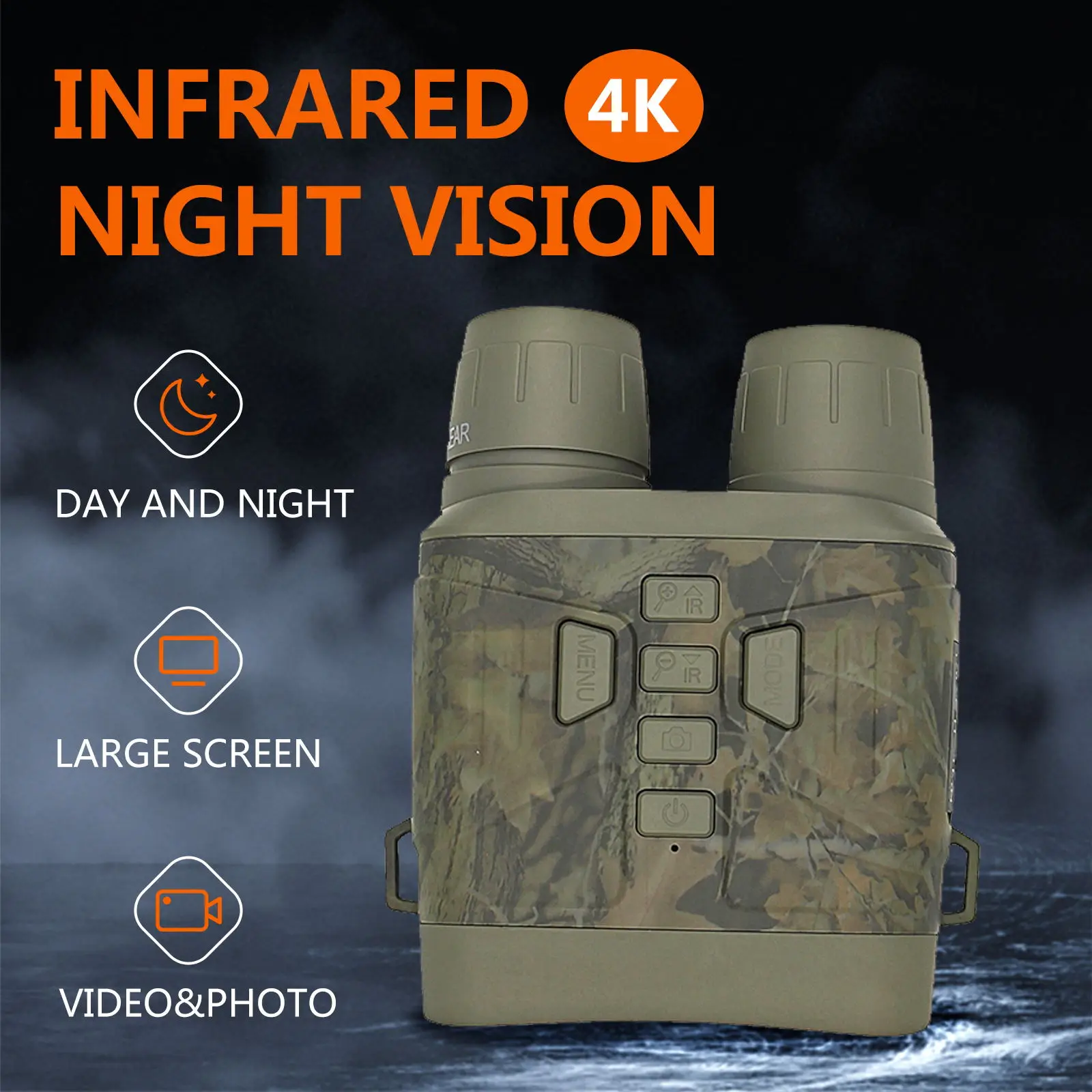 Night Vision Binoculars for Adults, 4K HD Video & 36MP Photos, 3'' Display, 5X Zoom, Rechargeable Night Vision Goggles with 32GB TF Card for Hunting, Camping and Wildlife Watching