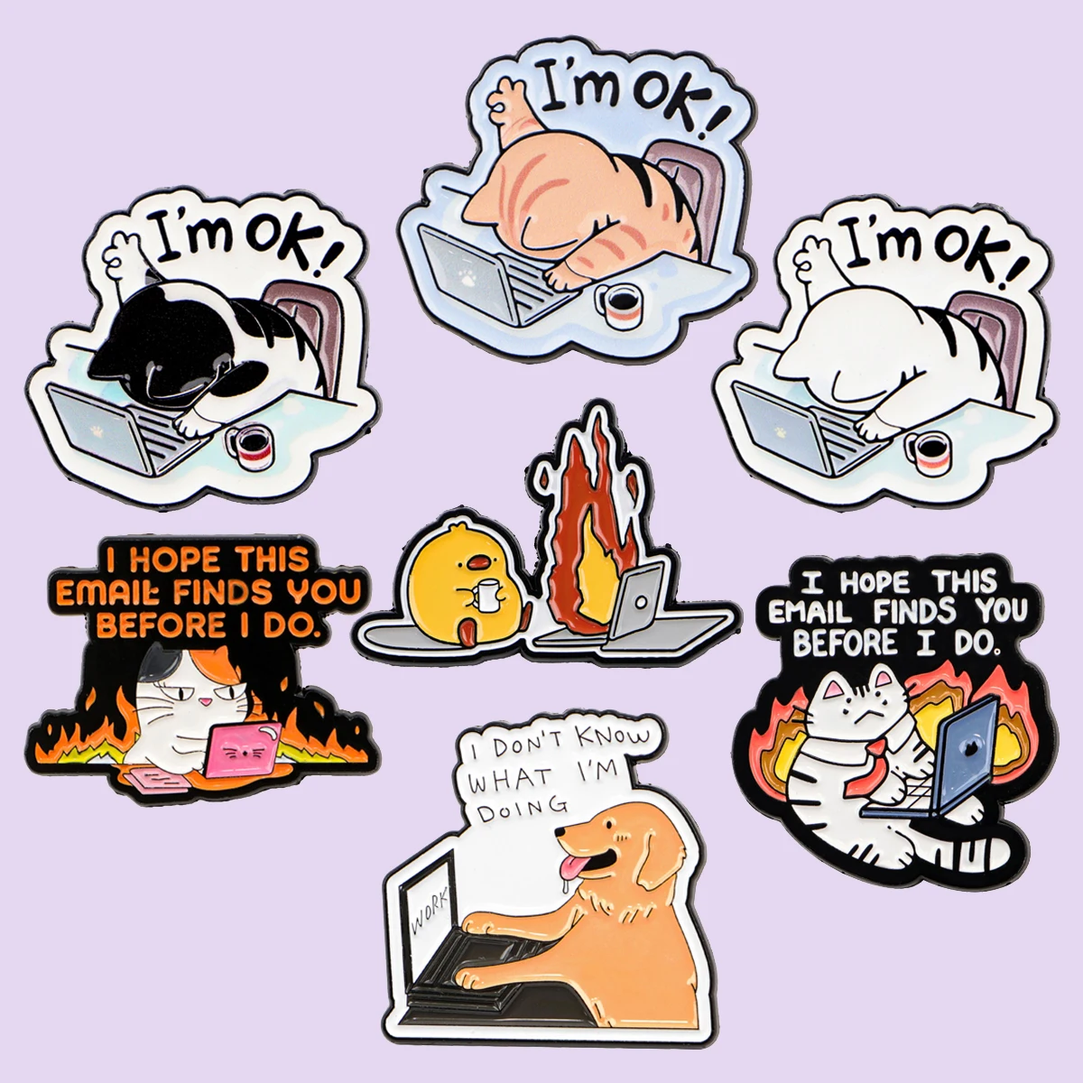 Микс 3/5 шт./компл., эмалированная булавка «Я ОК», работающая на огненном коте, броши для лацкана, значок на рюкзак, аксессуары, модные ювелирные изделия, подарки