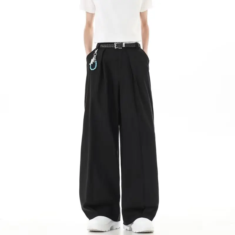American Vintage New Fashion Spring Autumn Men's Loose Wide Leg Straight Solid Color Simple Basic Casual Trousers Male Pants