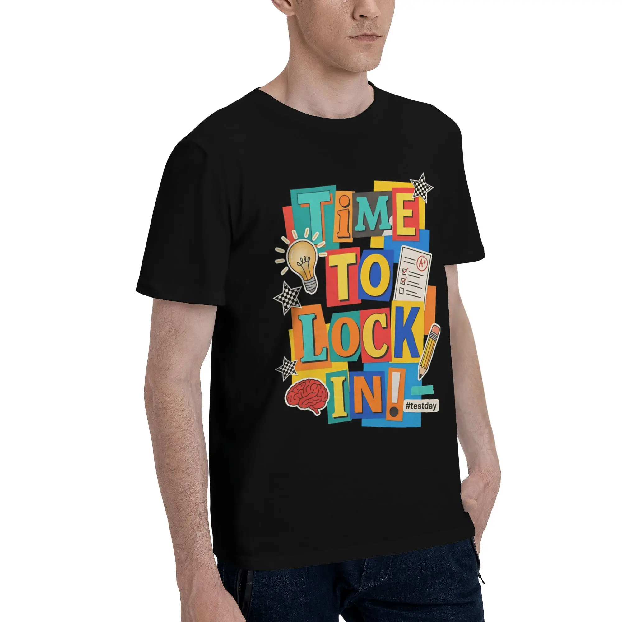 Time To Lock In 9 Funny Graphic 100% Cotton T-Shirt  Tees Tops For Men