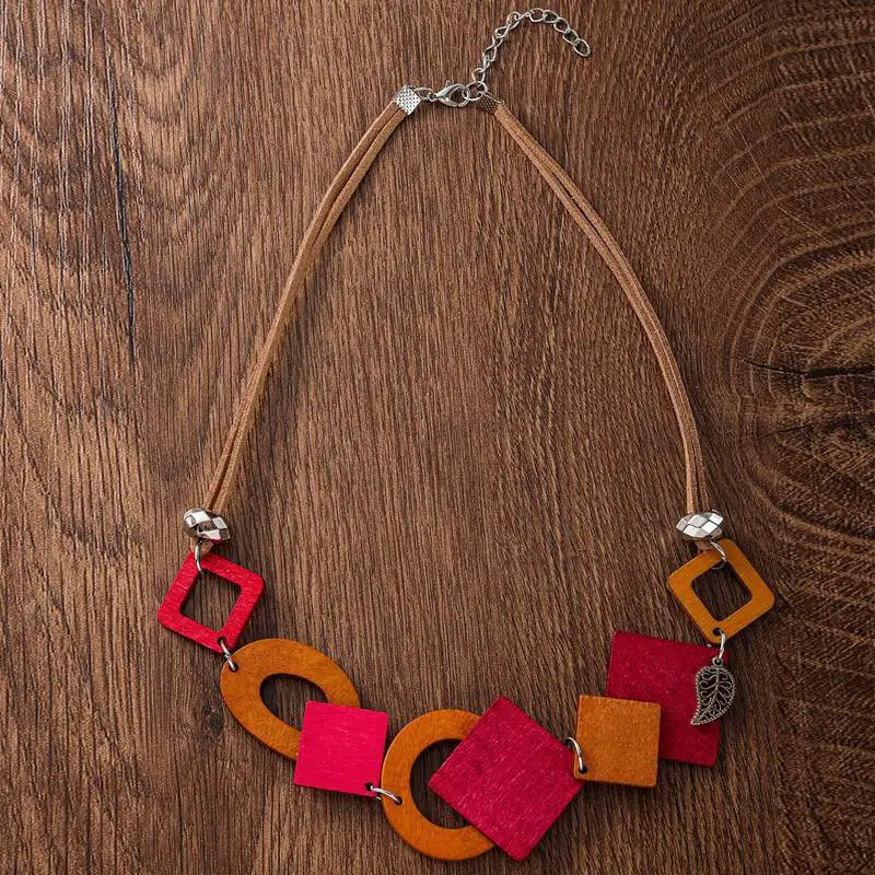 Retro ethnic style geometric wooden accessories splicing necklace women's cross-border new collarbone chain wholesale women's po