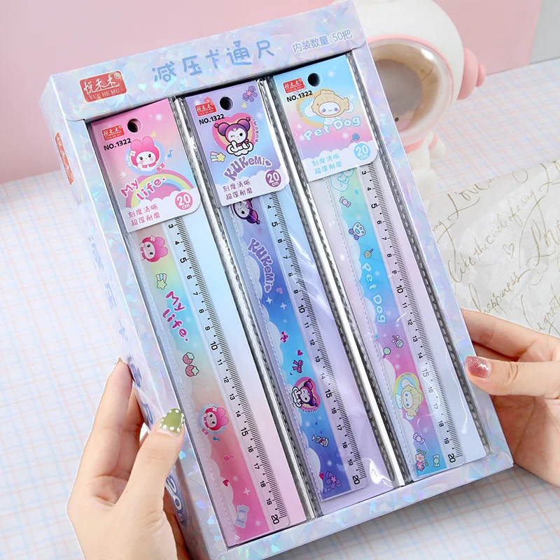 Cartoon Cute Plastic Kuromi Melody Ruler Straightedge Protractor Portable Measuring Tools Students School Office Supplies