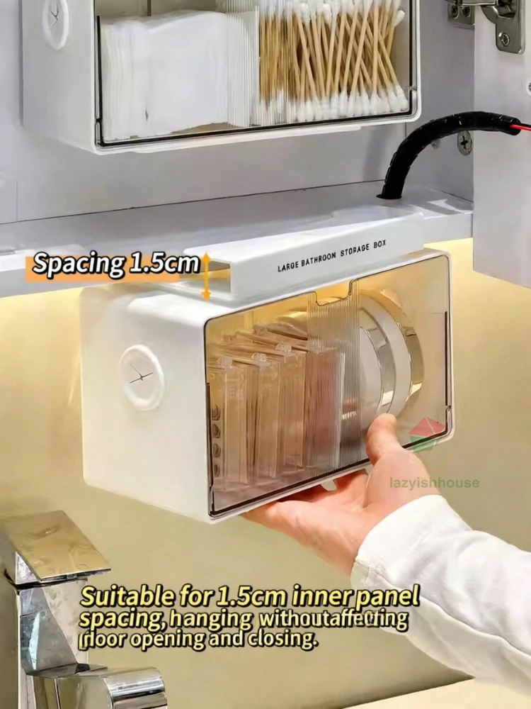 Drawer Style Storage Box Under The Mirror Cabinet Transparent Bathroom Cotton Stick Makeup Cotton Bathroom Pull-Out Storage - view 3